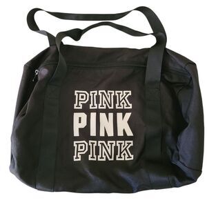 victoria's secret PINK duffle bag black spellout logo small soft packable